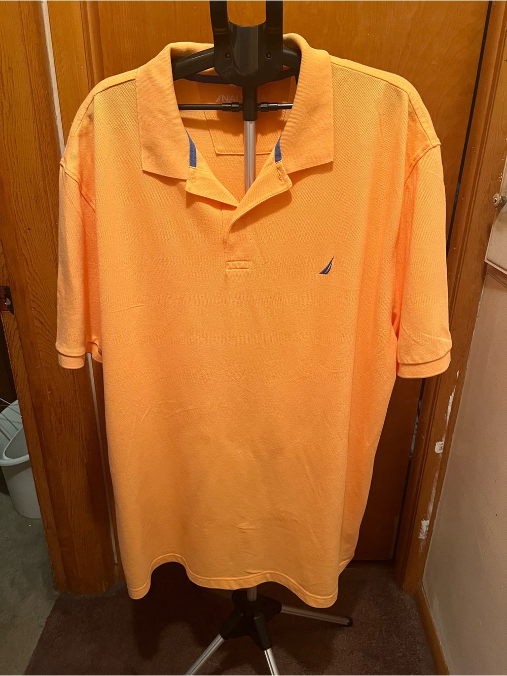 Nautica Men's Bright Orange Polo with Contrasting Navy Trim